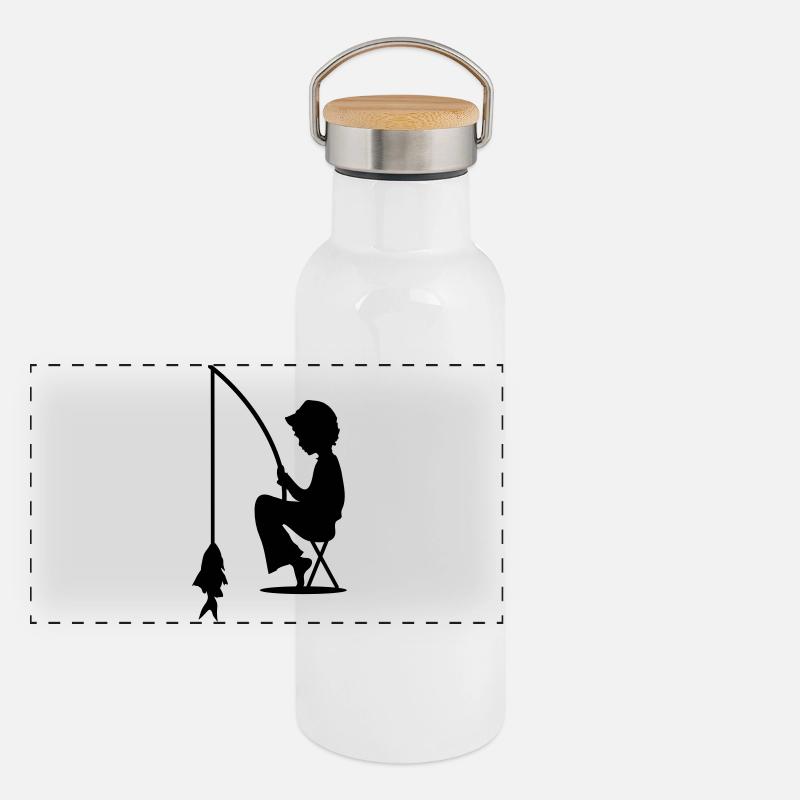 A boy fishes a big fish Panoramic Thermal Bottle with Bamboo Lid