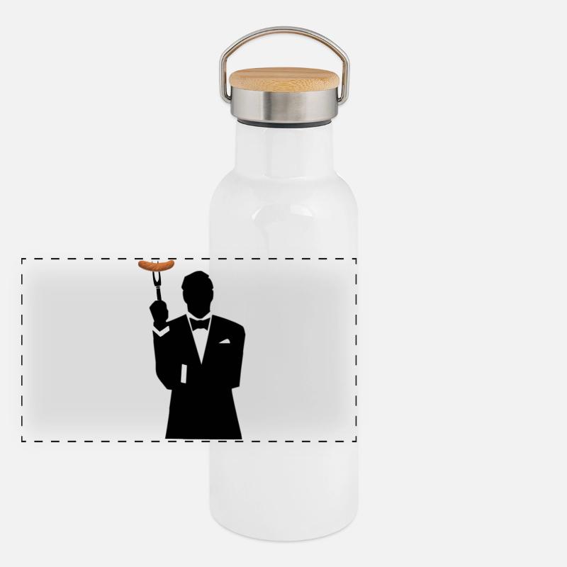 Silhouette de smoking avec hot-dog Gourde isotherme avec bouchon en bambou