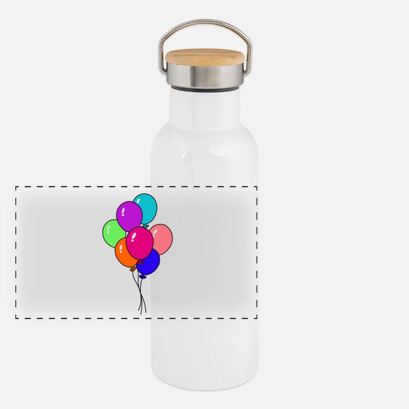 Festliche Regenbogenballons Panorama Thermosflasche mit Bambusdeckel