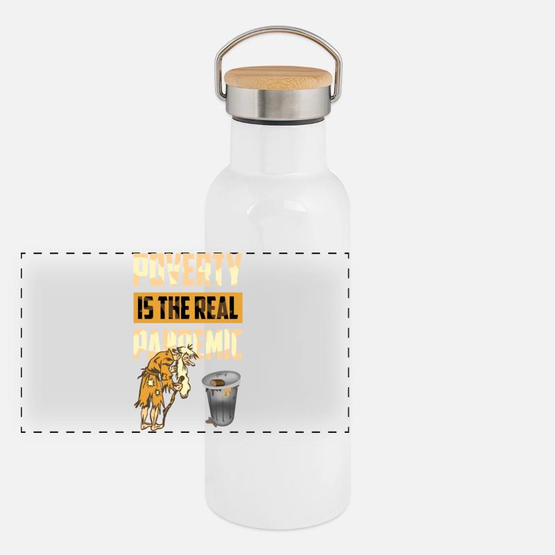 Armut ist die echte Pandemie Panorama Thermosflasche mit Bambusdeckel