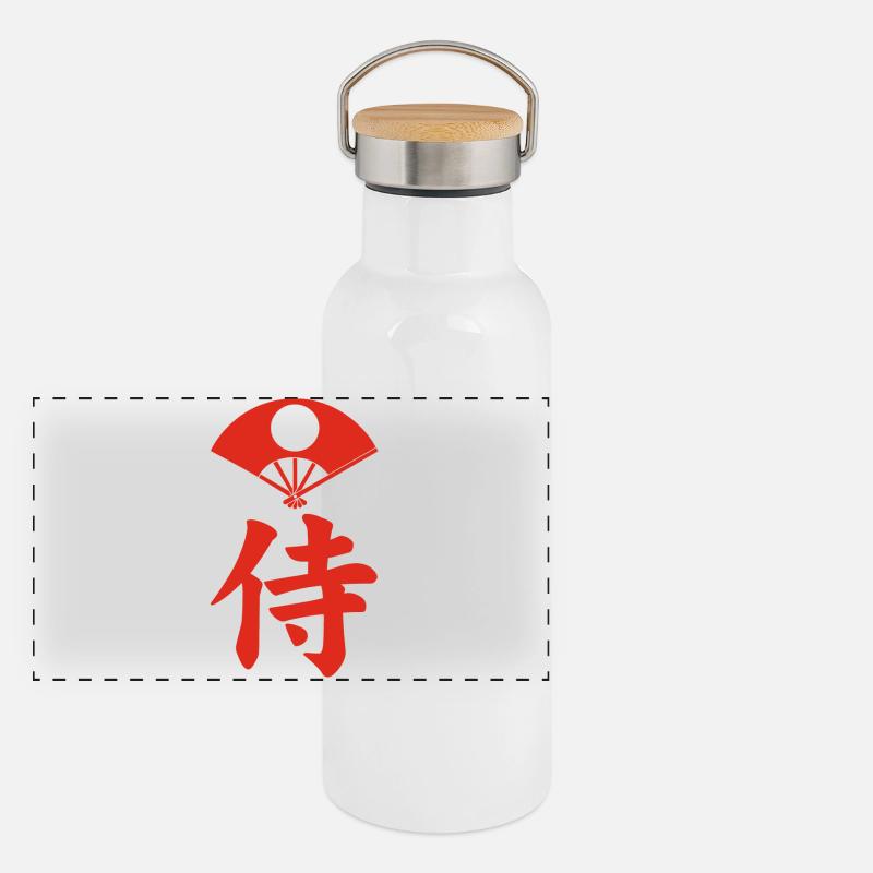 Samurai-Emblem des Satake-Clans (rot) Panorama Thermosflasche mit Bambusdeckel