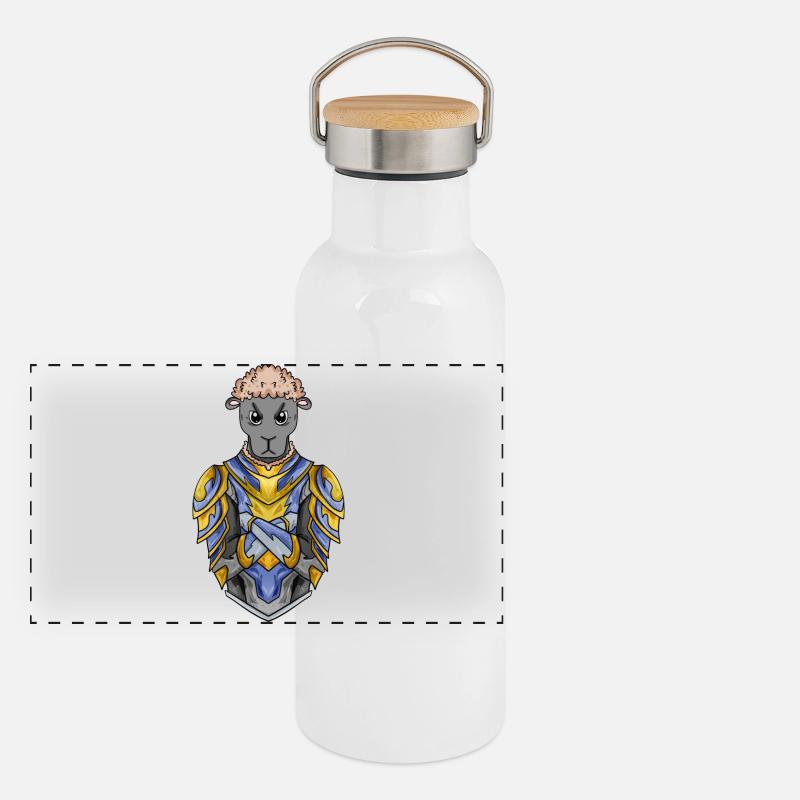 Ritter Schaf Kreuzritter Panorama Thermosflasche mit Bambusdeckel