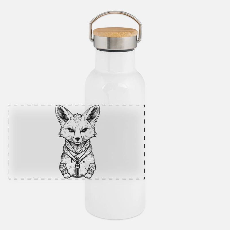 Fuchs mit Hoodie Illustration Panorama Thermosflasche mit Bambusdeckel