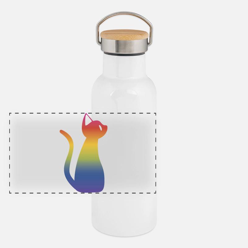 Regenbogen Katze Panorama Thermosflasche mit Bambusdeckel