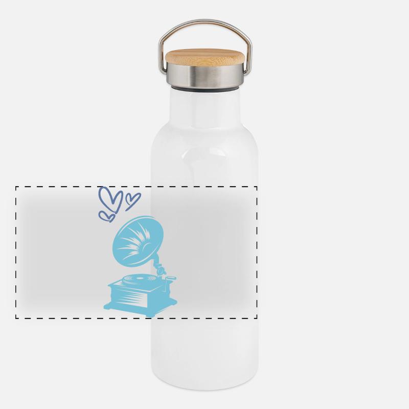 Music Gramophone Retro Panoramic Thermal Bottle with Bamboo Lid