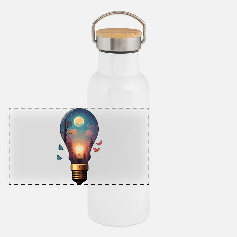Light bulb with moonlight Panoramic Thermal Bottle with Bamboo Lid