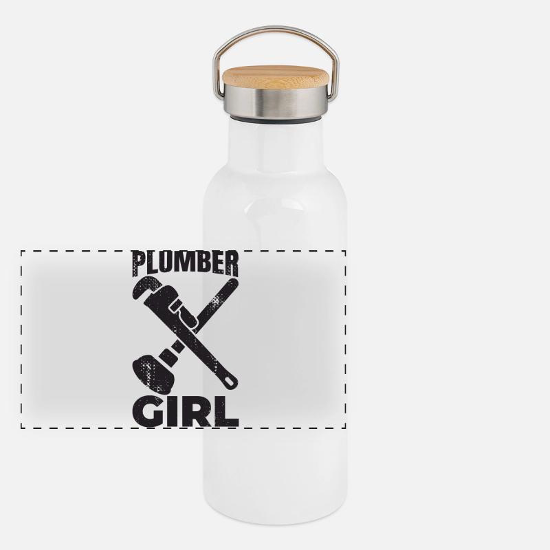 Klempner Mädchen Panorama Thermosflasche mit Bambusdeckel