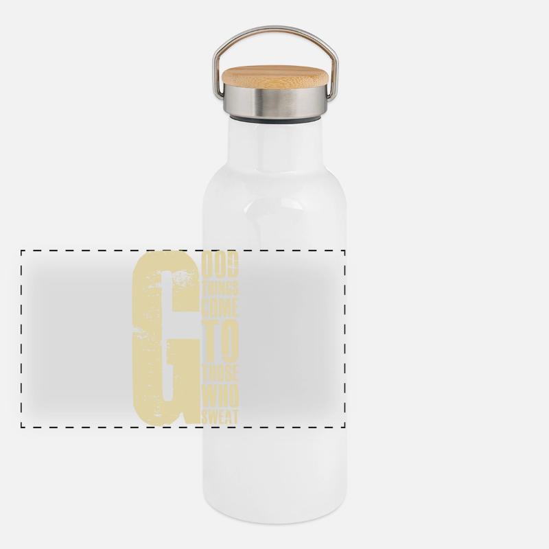 Gute Dinge kommen zu denen, die schwitzen Panorama Thermosflasche mit Bambusdeckel