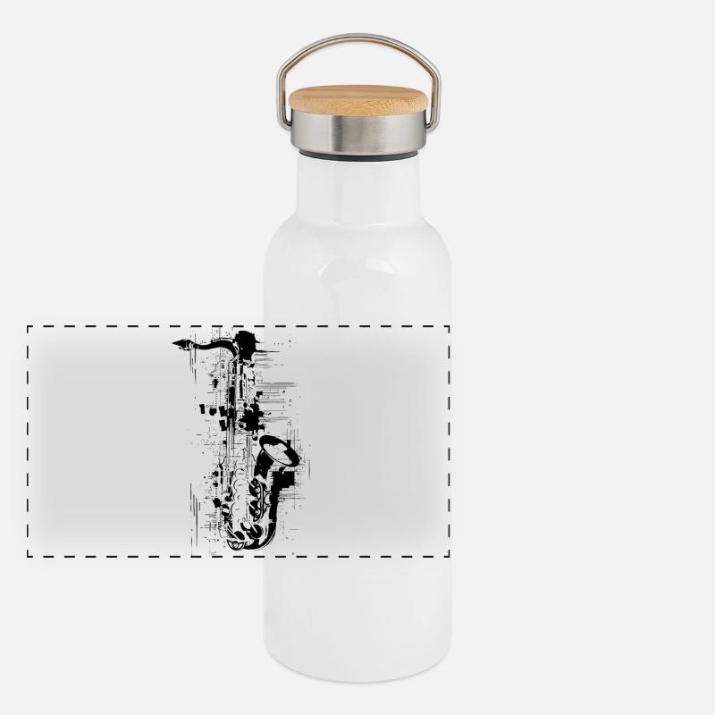 Saxophon Panorama Thermosflasche mit Bambusdeckel