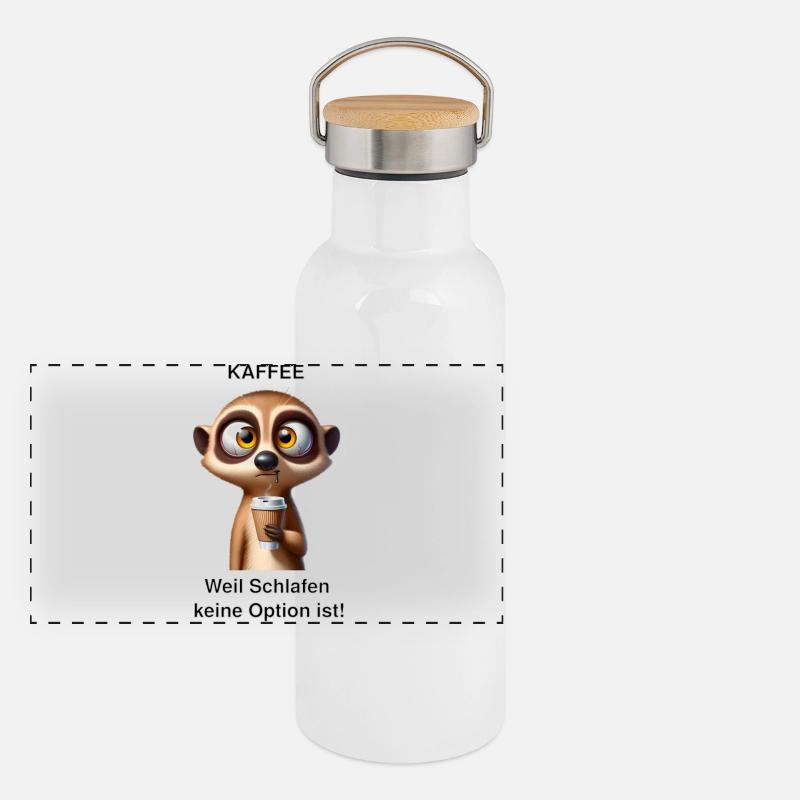 Müdes Erdmännchen mit Kaffee Panorama Thermosflasche mit Bambusdeckel