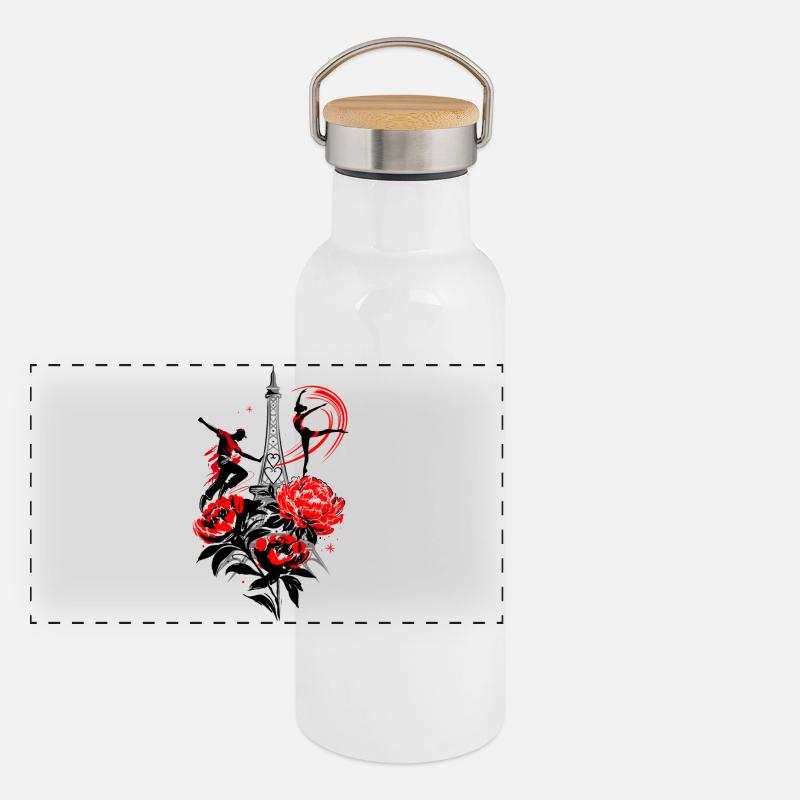 Danseuse Paris Silhouette, Rouge Noir Abstrait Gourde isotherme avec bouchon en bambou