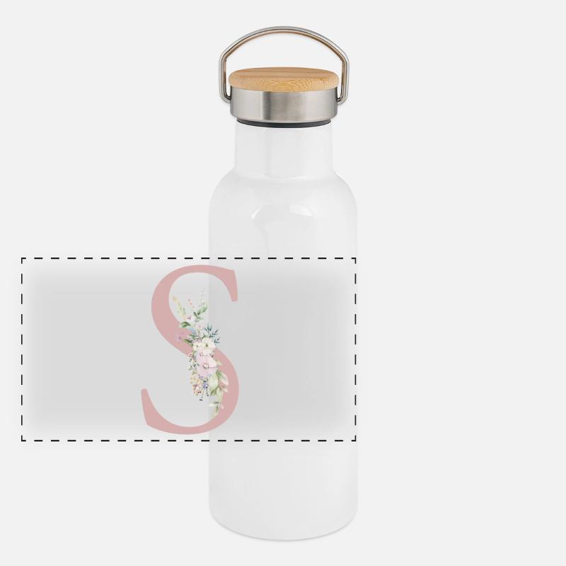 S Monogram, Floral, Personalizable Panoramic Thermal Bottle with Bamboo Lid