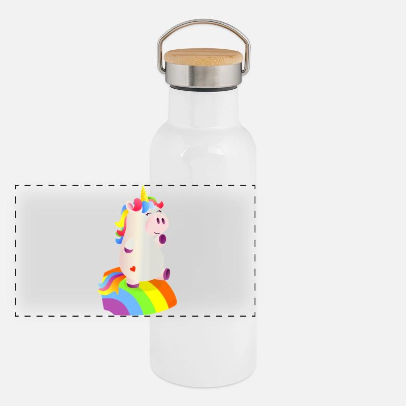 Magisches Einhorn auf dem Regenbogen - 🦄 Panorama Thermosflasche mit Bambusdeckel