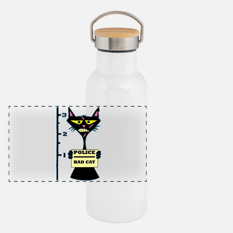 Chat racaille Gourde isotherme avec bouchon en bambou