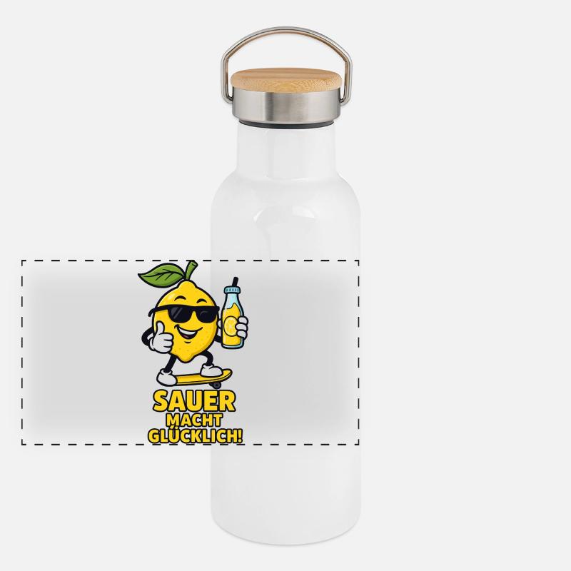 Zitrone Skateboard sauer macht glücklich  Panorama Thermosflasche mit Bambusdeckel
