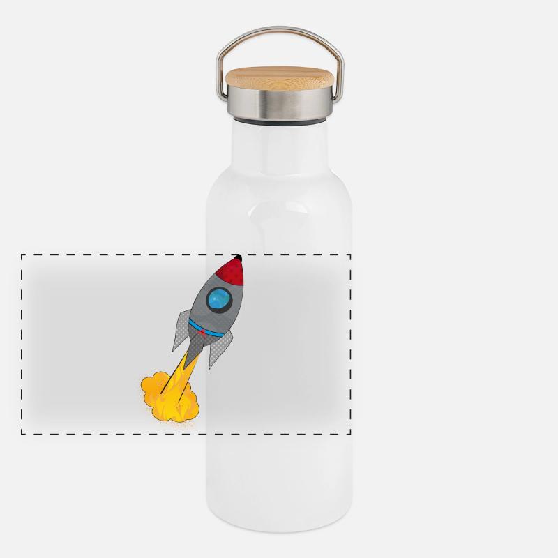 Farbenfrohe Rakete beim Start Panorama Thermosflasche mit Bambusdeckel