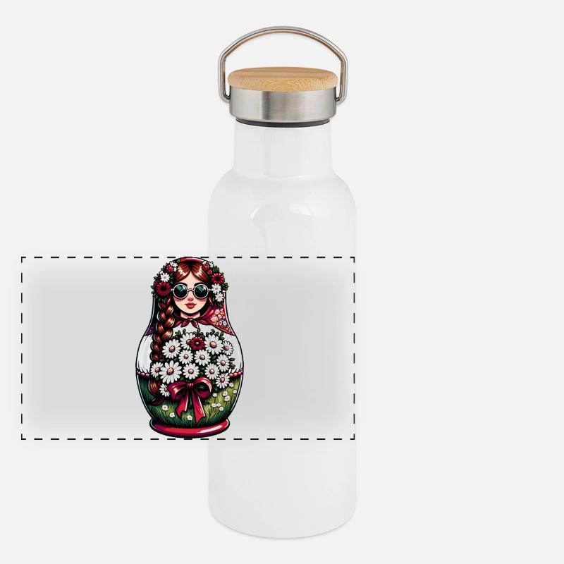 Matryoshka in Russian Matryoshka Doll Russian Panoramic Thermal Bottle with Bamboo Lid