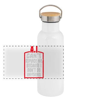 L’IA ne peut pas me remplacer Je ne fais rien Blague humoristique - Gourde isotherme avec bouchon en bambou - blanc - Devant
