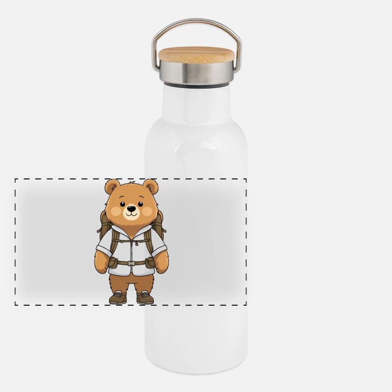 Abenteuerbär mit Rucksack Panorama Thermosflasche mit Bambusdeckel