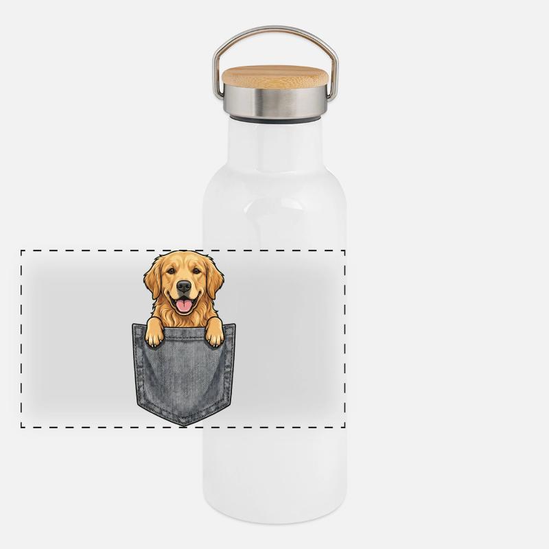 Golden Retriever dans la Poche - Chien Mignon Gourde isotherme avec bouchon en bambou