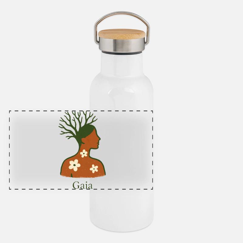 Gaia – Mutter Natur – Baum des Lebens Panorama Thermosflasche mit Bambusdeckel