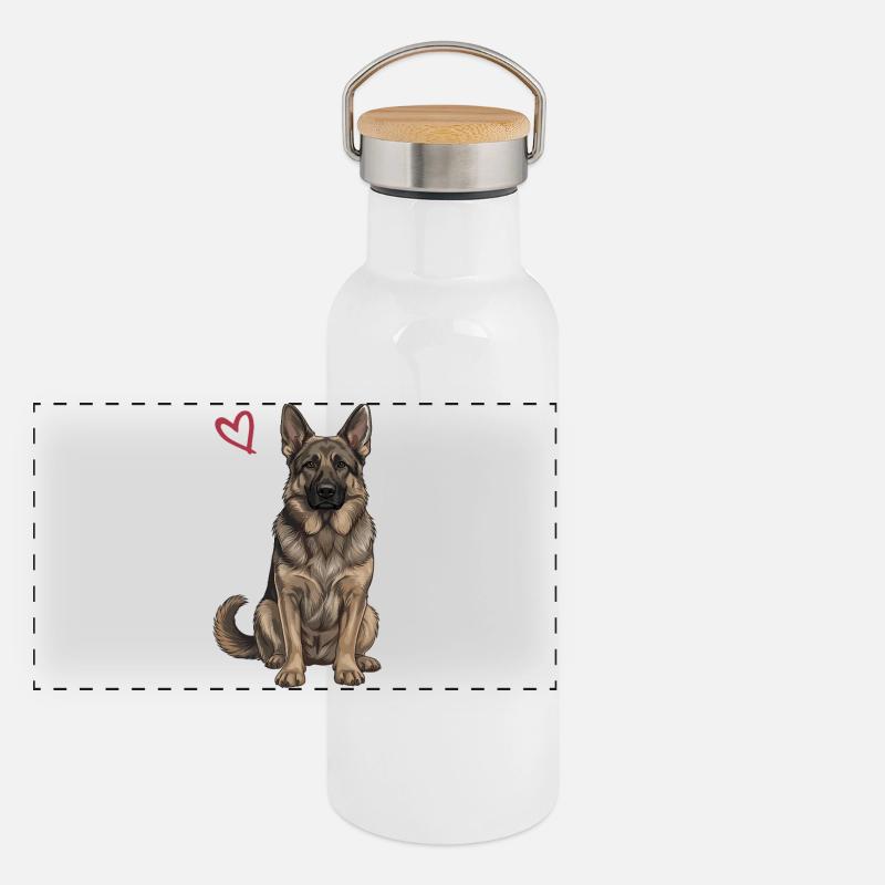 Black and Brown German Shepherd Panoramic Thermal Bottle with Bamboo Lid