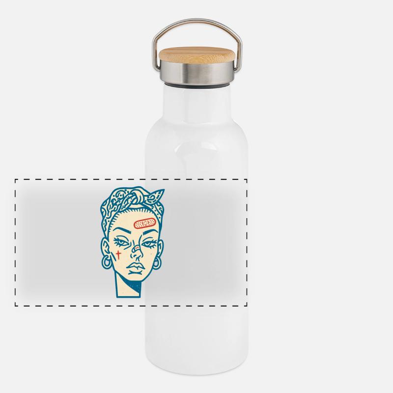Visage féminin #7 Gourde isotherme avec bouchon en bambou