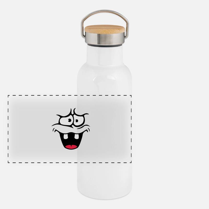 Unsicheres Ängstliches Comic Cartoon Gesicht Panorama Thermosflasche mit Bambusdeckel