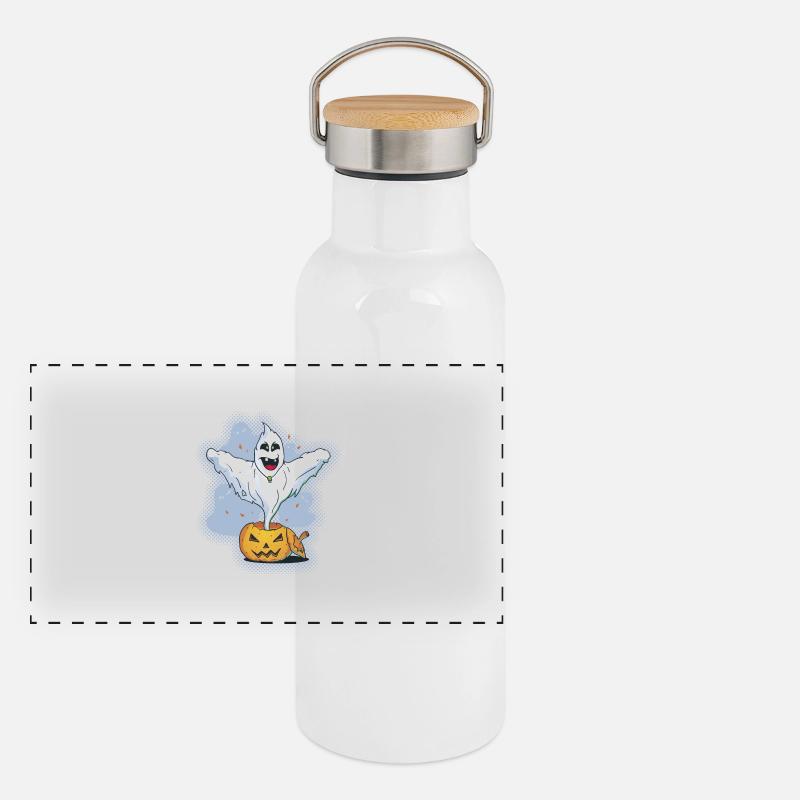 Scary Halloween Ghost with Pumpkin Panoramic Thermal Bottle with Bamboo Lid