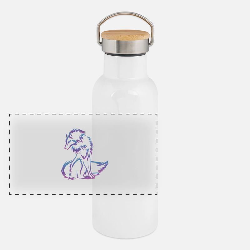 Wolf Panorama Thermosflasche mit Bambusdeckel