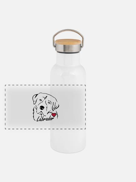 Labrador ❤ - Panorama Thermosflasche mit Bambusdeckel - Weiß - Vorne