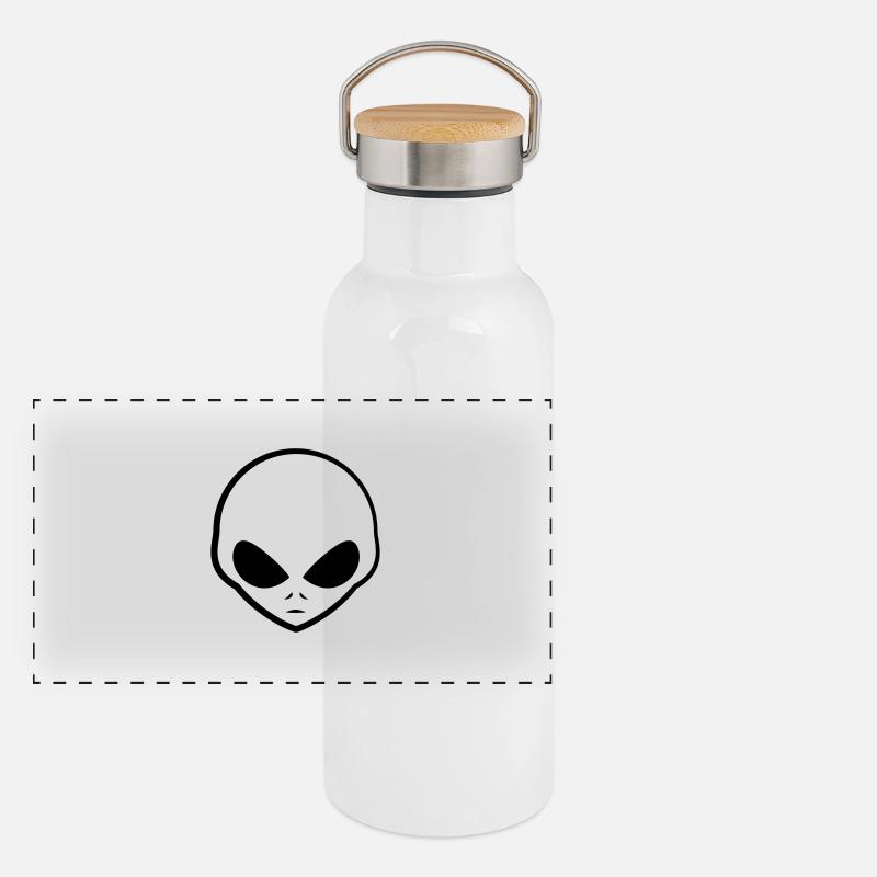 Cool Grey Alien Kopf Logo Panorama Thermosflasche mit Bambusdeckel