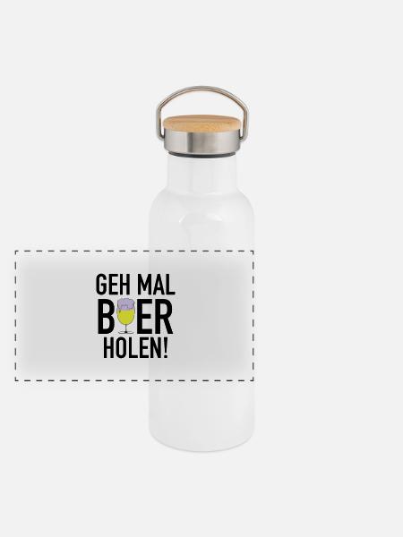 Bier holen 3c - Panorama Thermosflasche mit Bambusdeckel - Weiß - Vorne