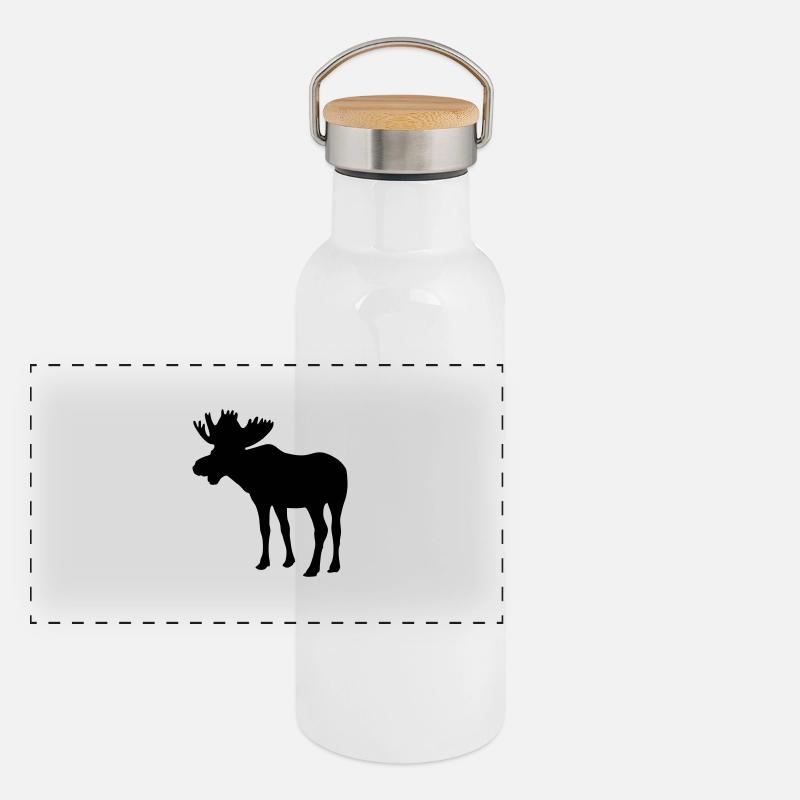 Elch - Moose - Elk Panorama Thermosflasche mit Bambusdeckel