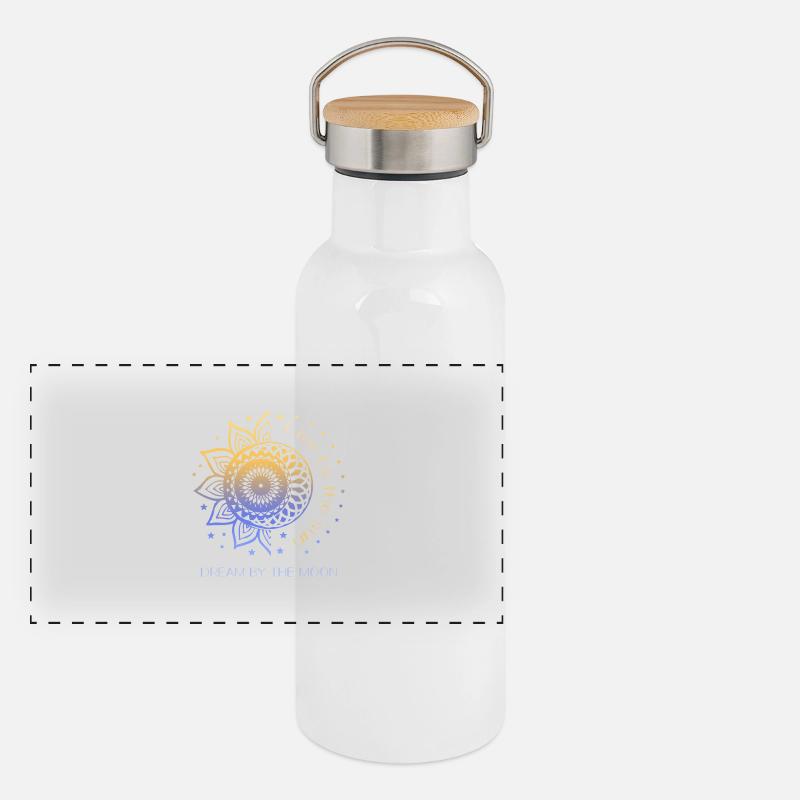 Live By The Sun Dream By The Moon Sonne Mond Boho - Panorama Thermosflasche mit Bambusdeckel - Weiß