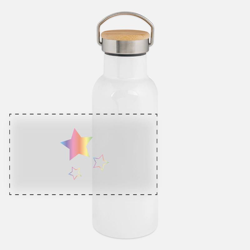 Regenbogen Sterne Panorama Thermosflasche mit Bambusdeckel