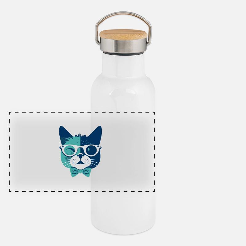 Chat hipster Gourde isotherme avec bouchon en bambou