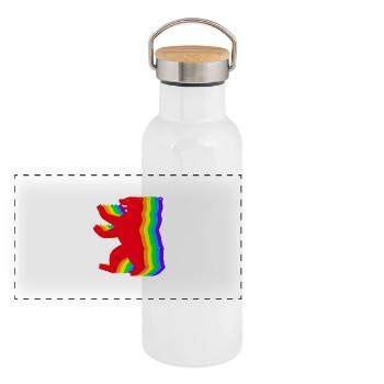 Berlin Rainbow Bears - Panoramic Thermal Bottle with Bamboo Lid - white - Front