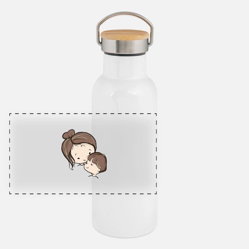 Mutter und Kind Panorama Thermosflasche mit Bambusdeckel