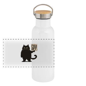 Mr Catnip - Fuck off! - Panoramic Thermal Bottle with Bamboo Lid - white - Front