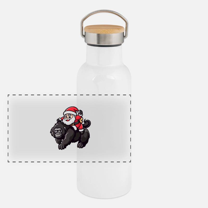 Gorilla Santa Claus Cartoon - Panoramic Thermal Bottle with Bamboo Lid - white
