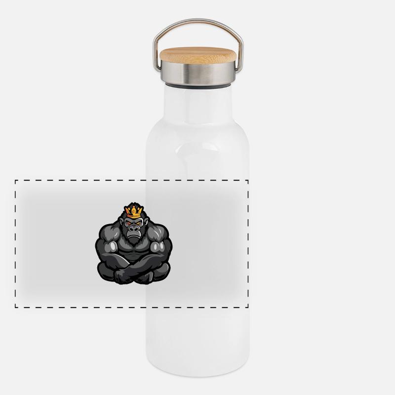 Gorilla Cartoon Crown - Panoramic Thermal Bottle with Bamboo Lid - white