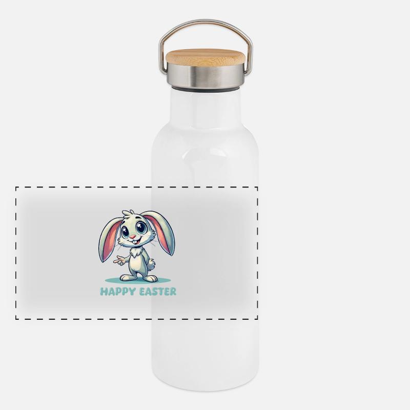 hase comic osterhase Panorama Thermosflasche mit Bambusdeckel
