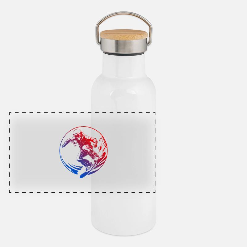 Snowboarding Silhouette Colorful Panoramic Thermal Bottle with Bamboo Lid