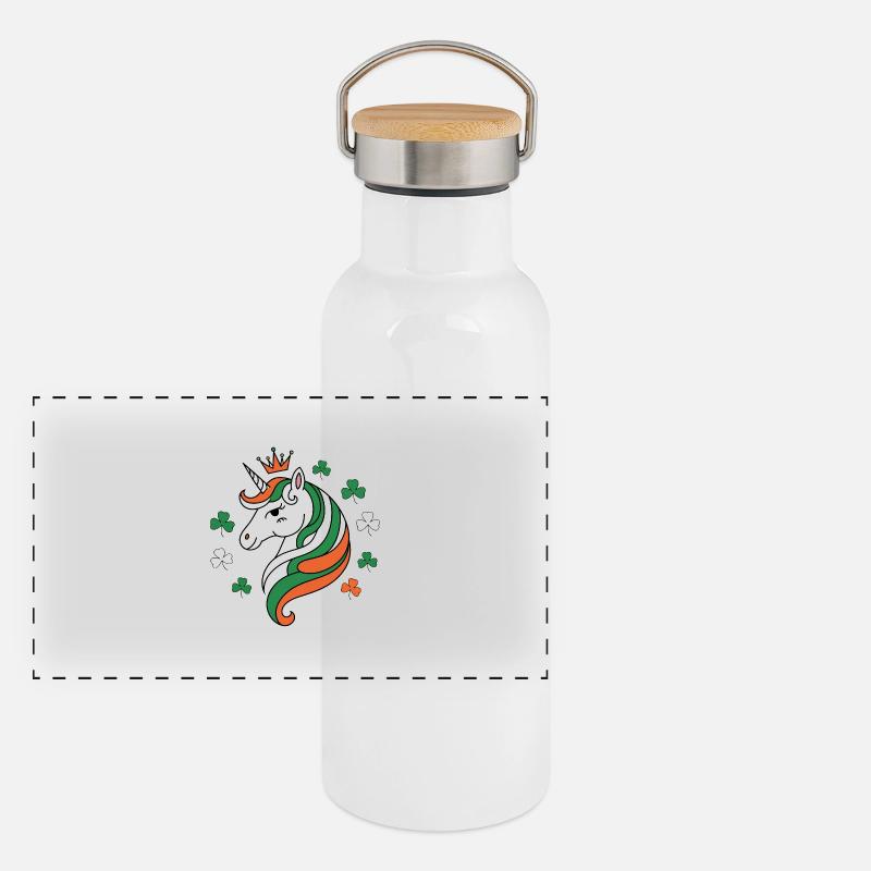 St. Patrick's Day Einhorn Panorama Thermosflasche mit Bambusdeckel