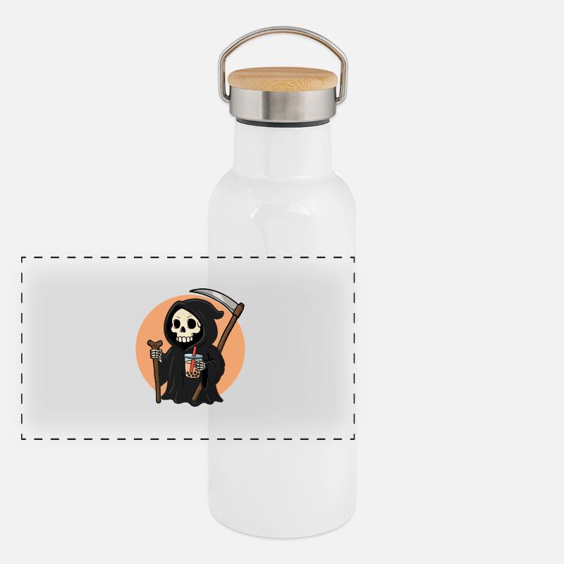 Sensenmann mit Boba Panorama Thermosflasche mit Bambusdeckel
