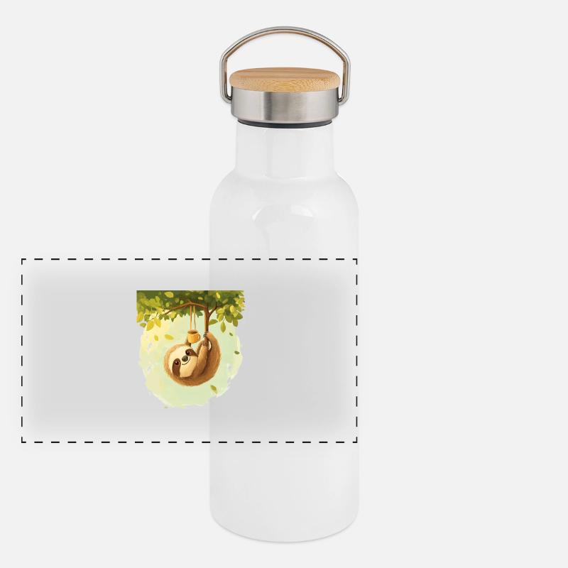 Faultier Panorama Thermosflasche mit Bambusdeckel