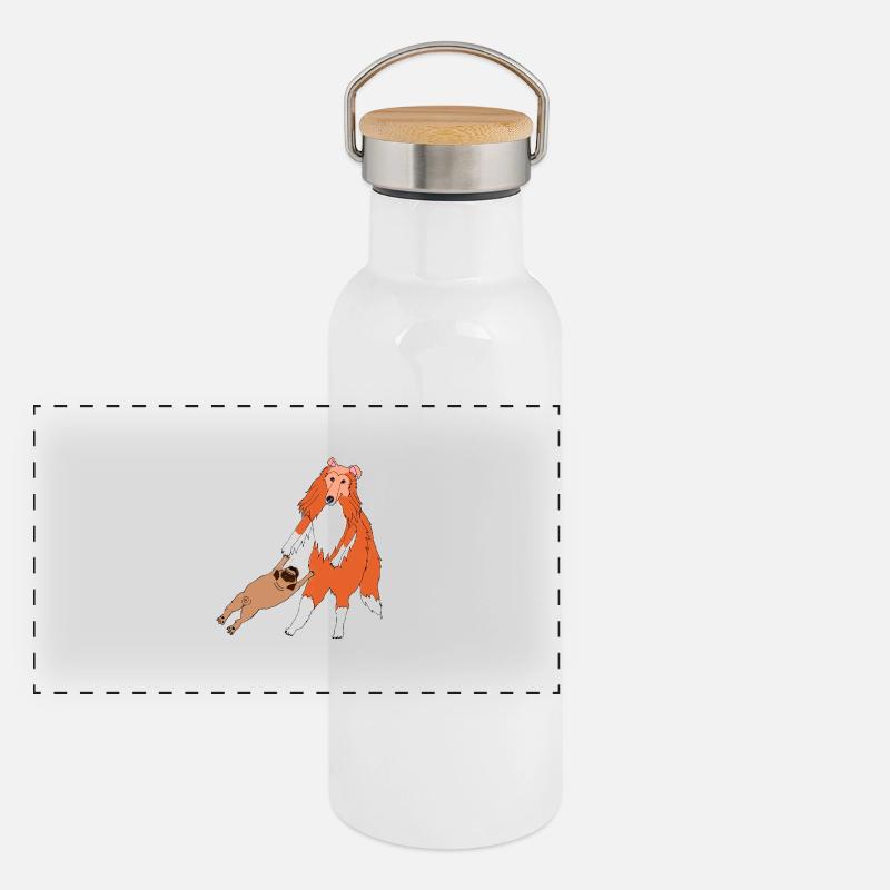 Dancing Dogs B - Panoramic Thermal Bottle with Bamboo Lid - white