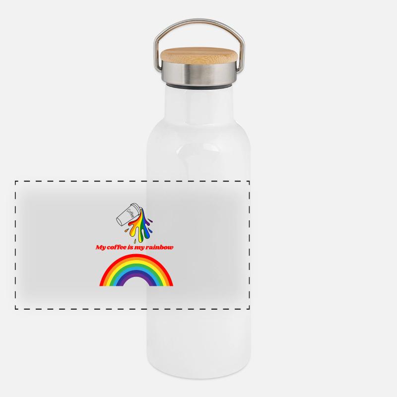Café arc-en-ciel rouge - Gourde isotherme avec bouchon en bambou - blanc