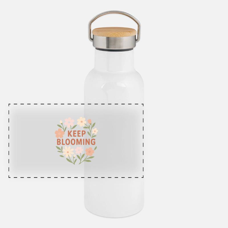 Continuez à fleurir - Gourde isotherme avec bouchon en bambou - blanc